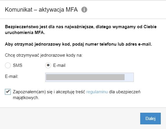 Komunikat - aktywacja MFA