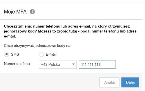 Komunikat - aktywacja MFA - zmiana nr telefonu