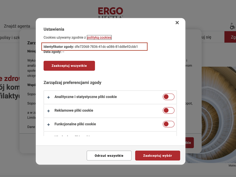 Identyfikator zgody cookies w module
