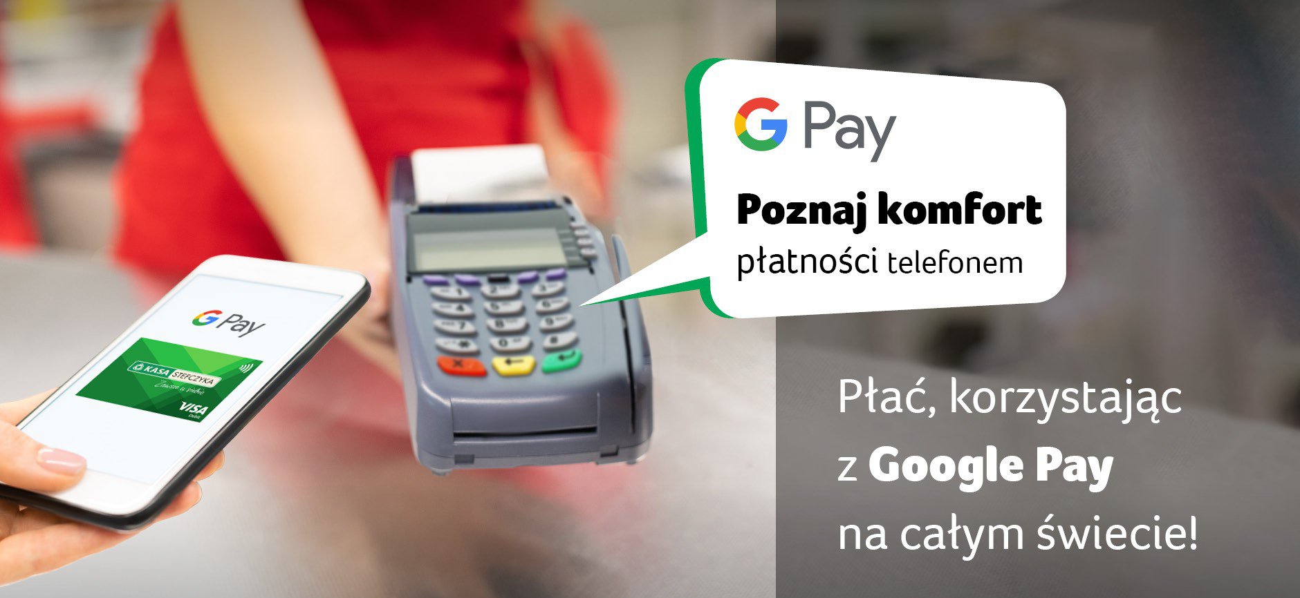 Płać za zakupy telefonem aplikacją Google Pay.