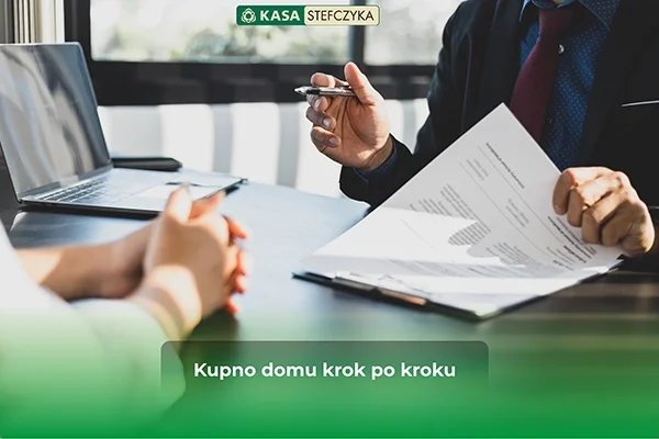 Spotkanie z doradcą przy dokumentach, obok napis: Kupno domu krok po kroku. Blog.